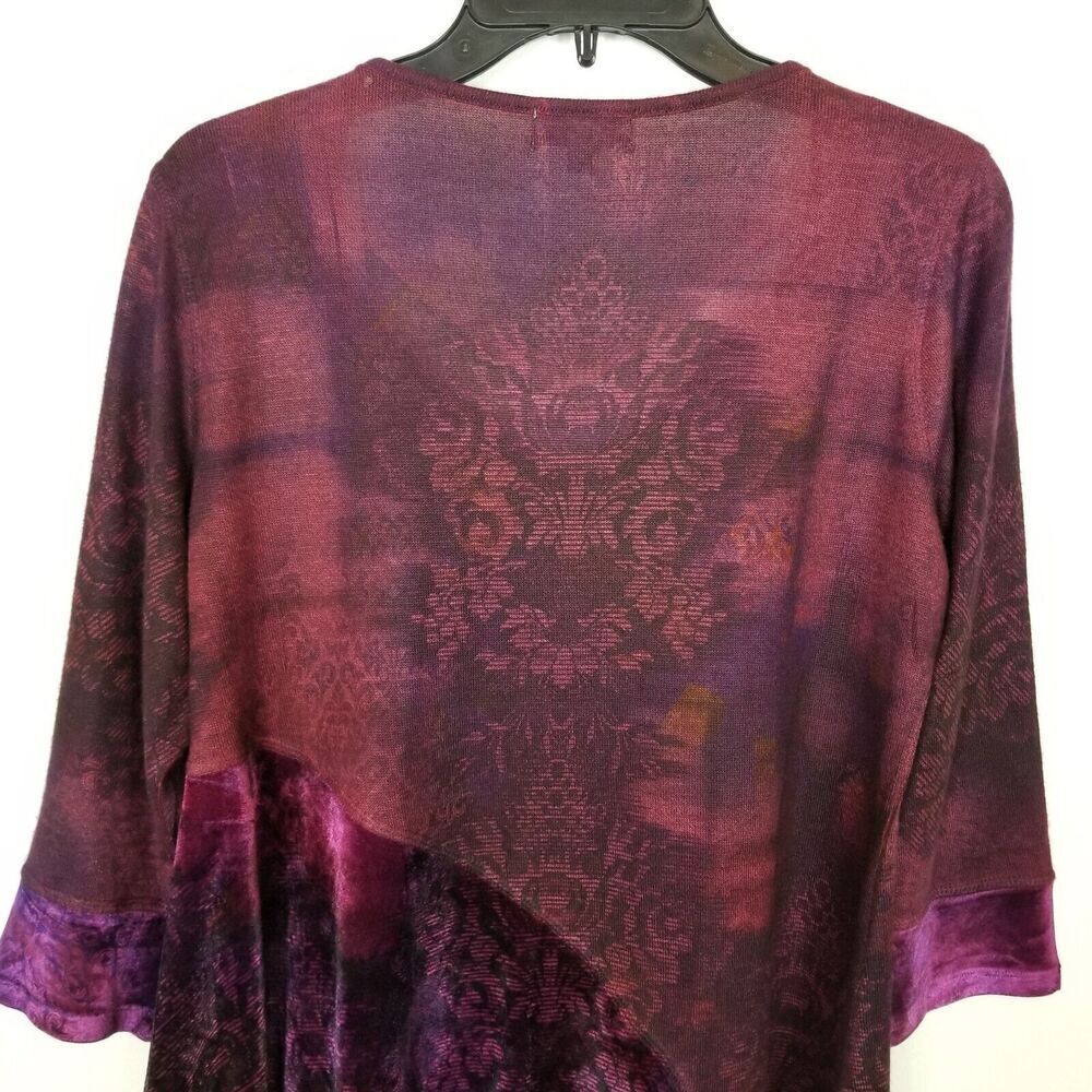 One World Live  Let Live Burned Velvet Purple Top Sz L‎ Whimsigoth Asymmetrical - Picture 5 of 8